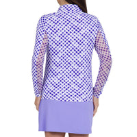 IBKUL Women's Gingham Print Long Sleeve Mock Neck Golf Top - Lavender/ White