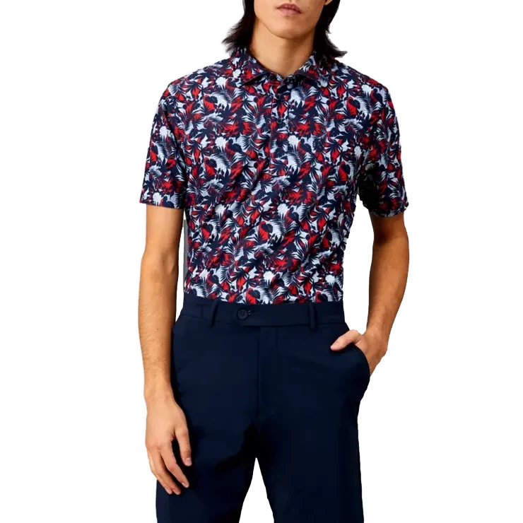 G/Fore Palm Fronds Tech Pique Slim Fit Golf Shirt - Twilight