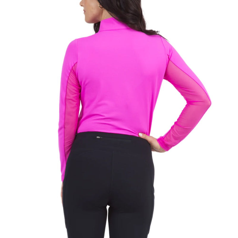 IBKUL Women's Solid Long Sleeve Zip Mock Neck - Hot Pink