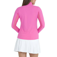 IBKUL Women's Solid Long Sleeve Zip Mock Neck Golf Top - Candy Pink