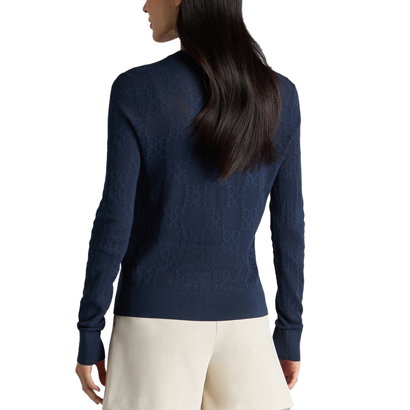 G/Fore Wanita Pointelle G Crewneck Golf Sweater - Twilight