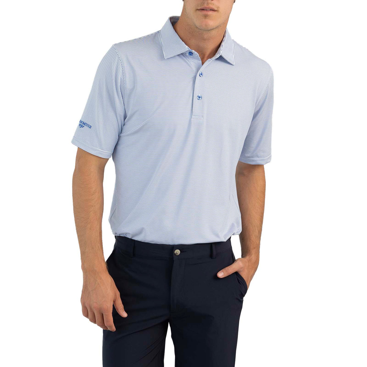 Glenmuir Torrence Micro Stripe Performance Golf Shirt - White/ Tahiti