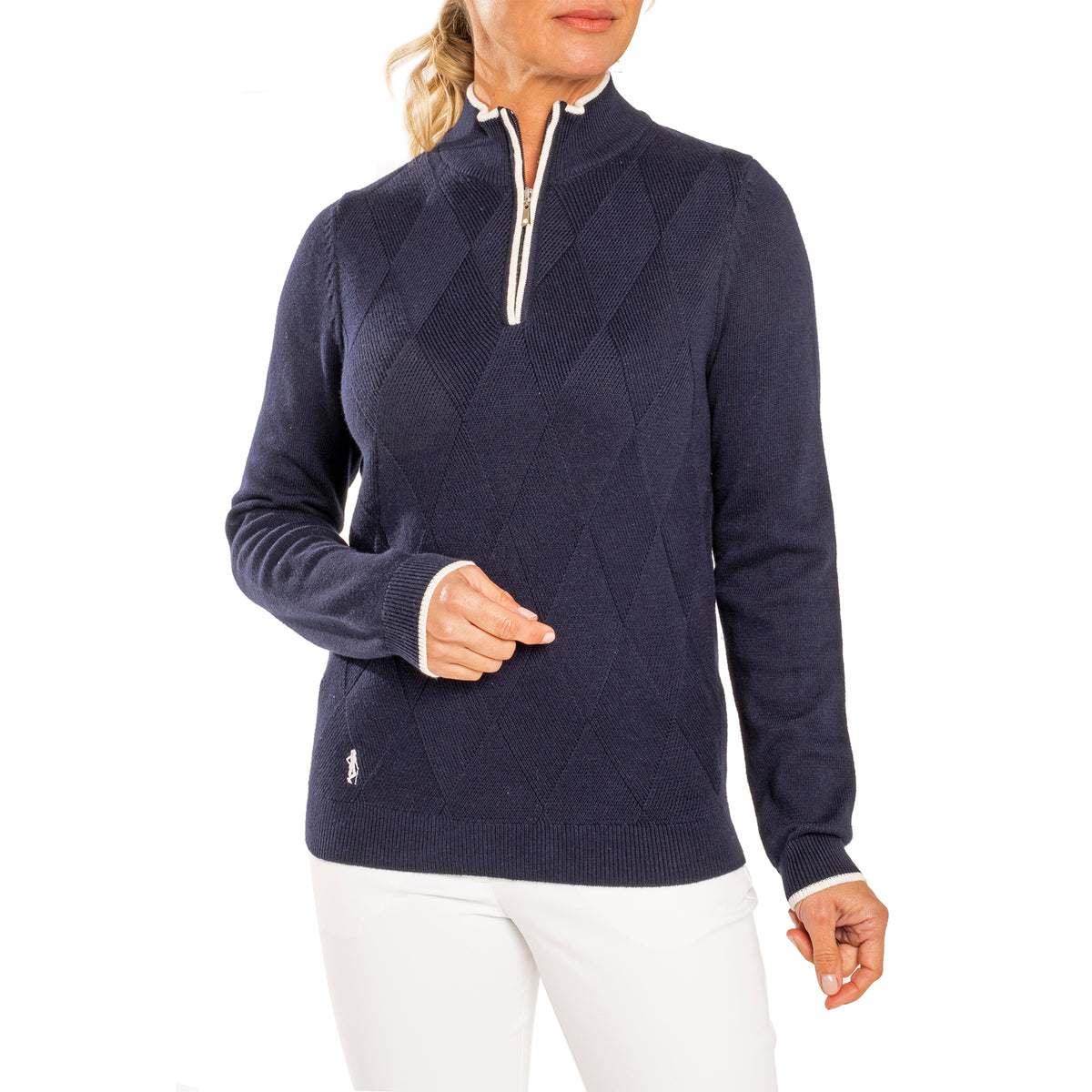 Glenmuir Women's Jody Cotton Cashmere 1/4 Knit - Navy/White