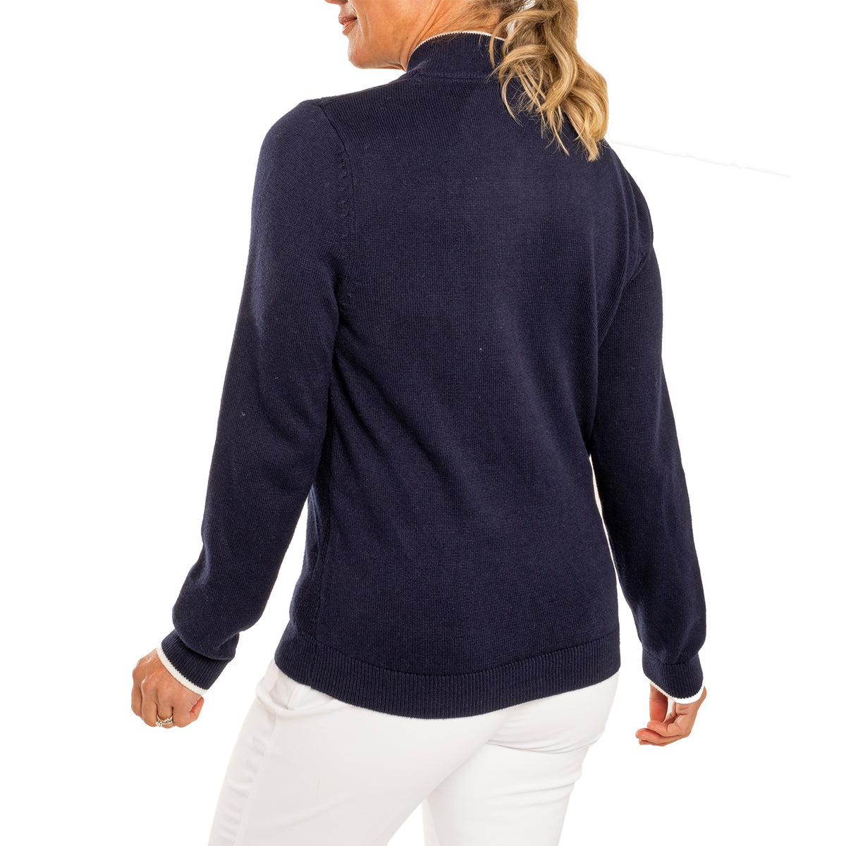 Glenmuir Women's Jody Cotton Cashmere 1/4 Knit - Navy/White