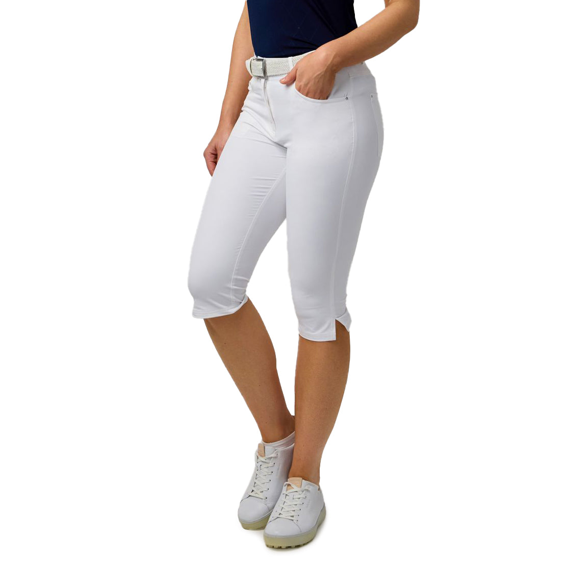 Glenmuir Women's Phoebe Lightweight Stretch Performance Golf Capri Pants - White