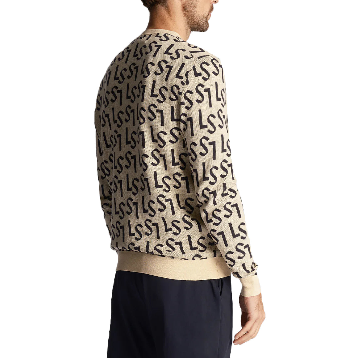 Lyle & Scott Monogram Knitted Golf Crew Neck - Sand Dune