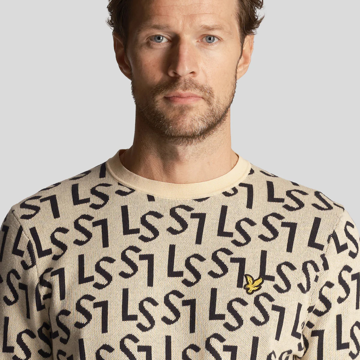 Lyle & Scott Monogram Knitted Golf Crew Neck - Sand Dune