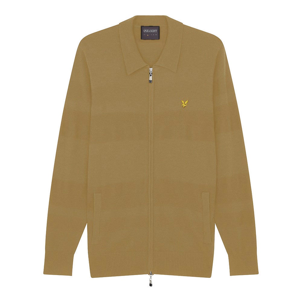 Lyle & Scott Tonal Stripe Zip Through Cardigan - Sandy