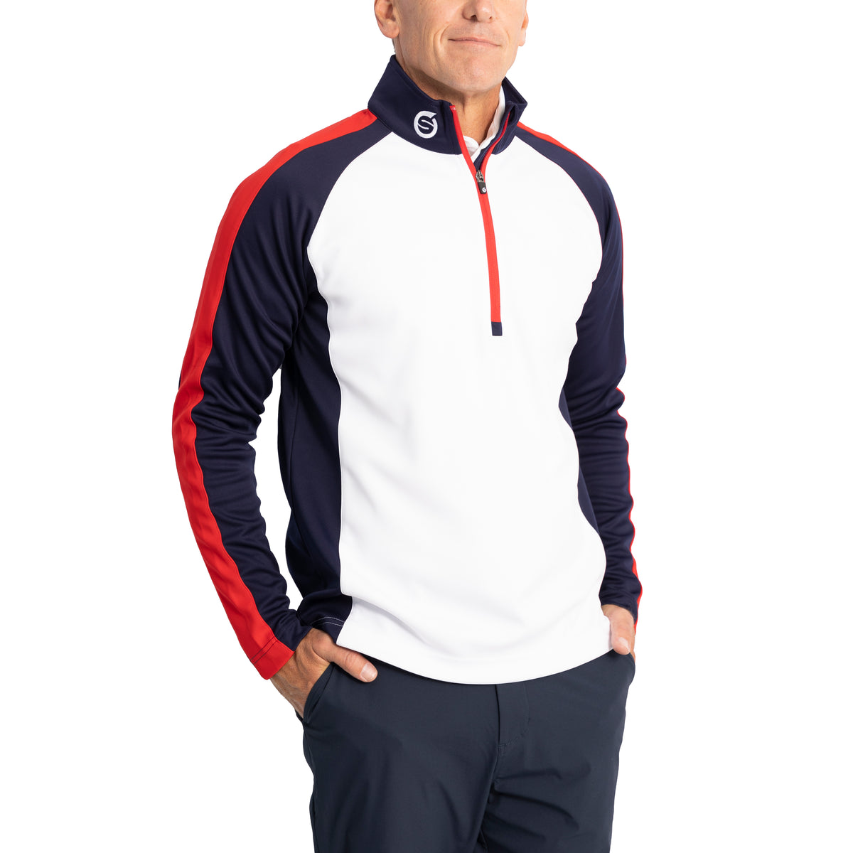 Sunderland Aspen Quarter Zip Raglan Panelled Water Repellent Golf Midlayer - White