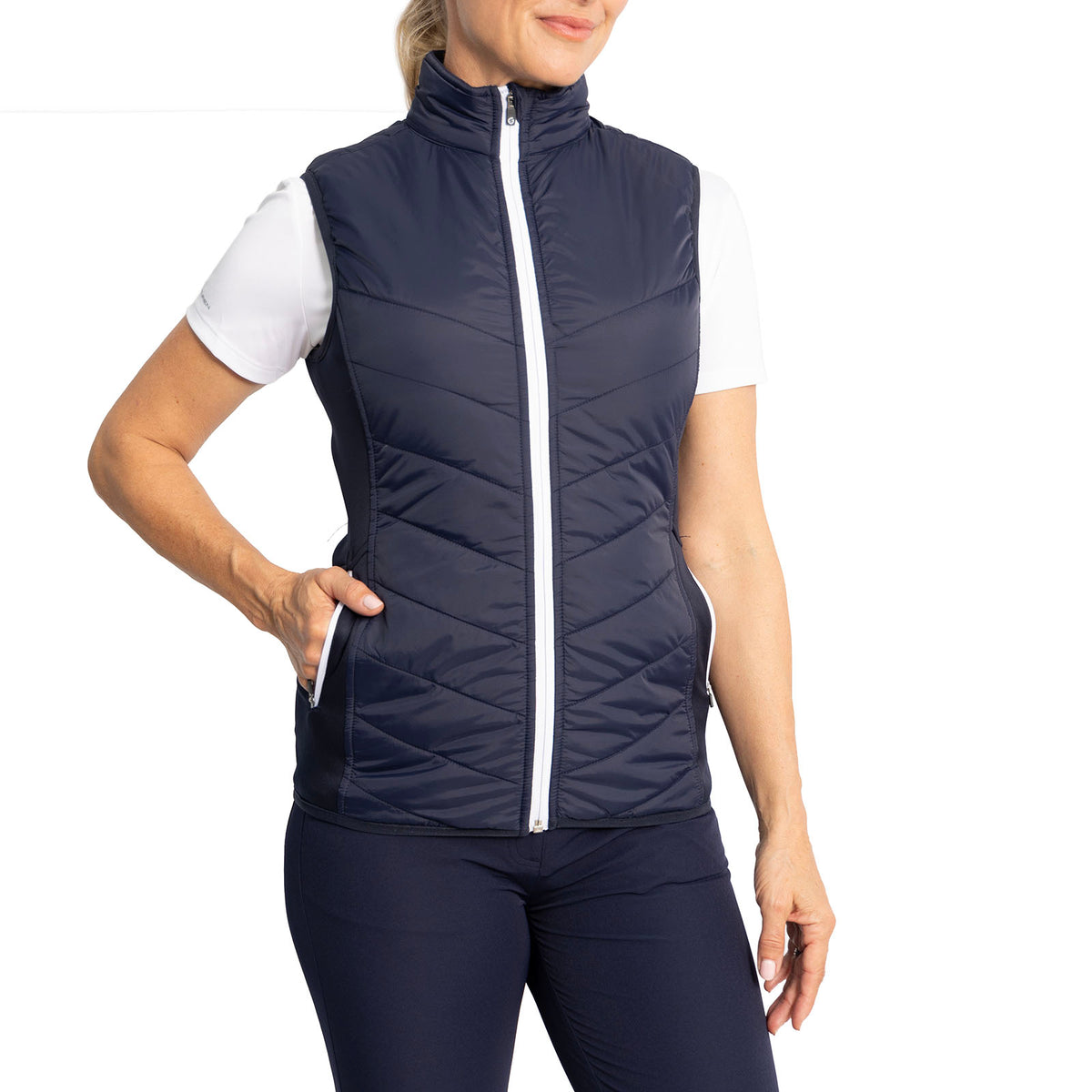 Sunderland Women's Tania Padded Stretch Panel Performance Golf Gilet - Navy