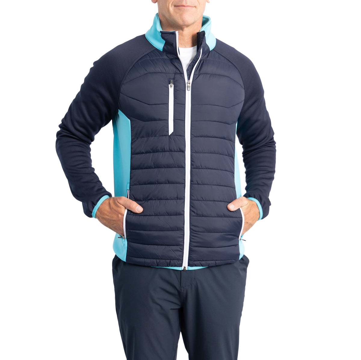 Sunderland Zermatt Padded Stretch Panel Performance Golf Jacket - Navy/ Aqua