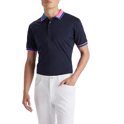 G/Fore Two Tone Rib Collar Tech Jersey Golf Polo Shirt - Twilight