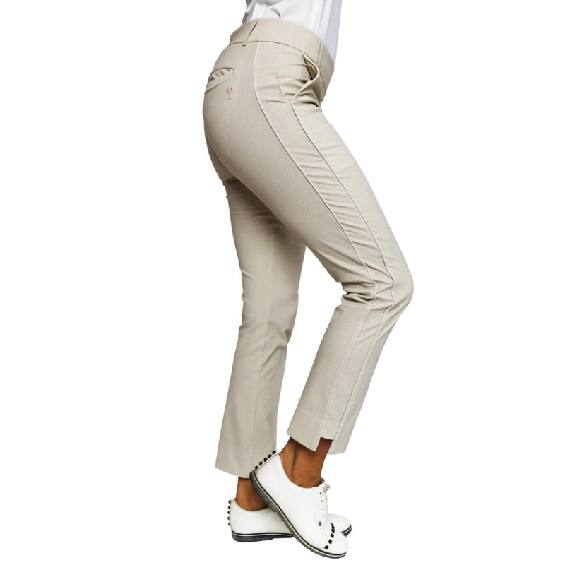 Golftini Women's Stretch Ankle Golf Pants - Khaki Houndstooth