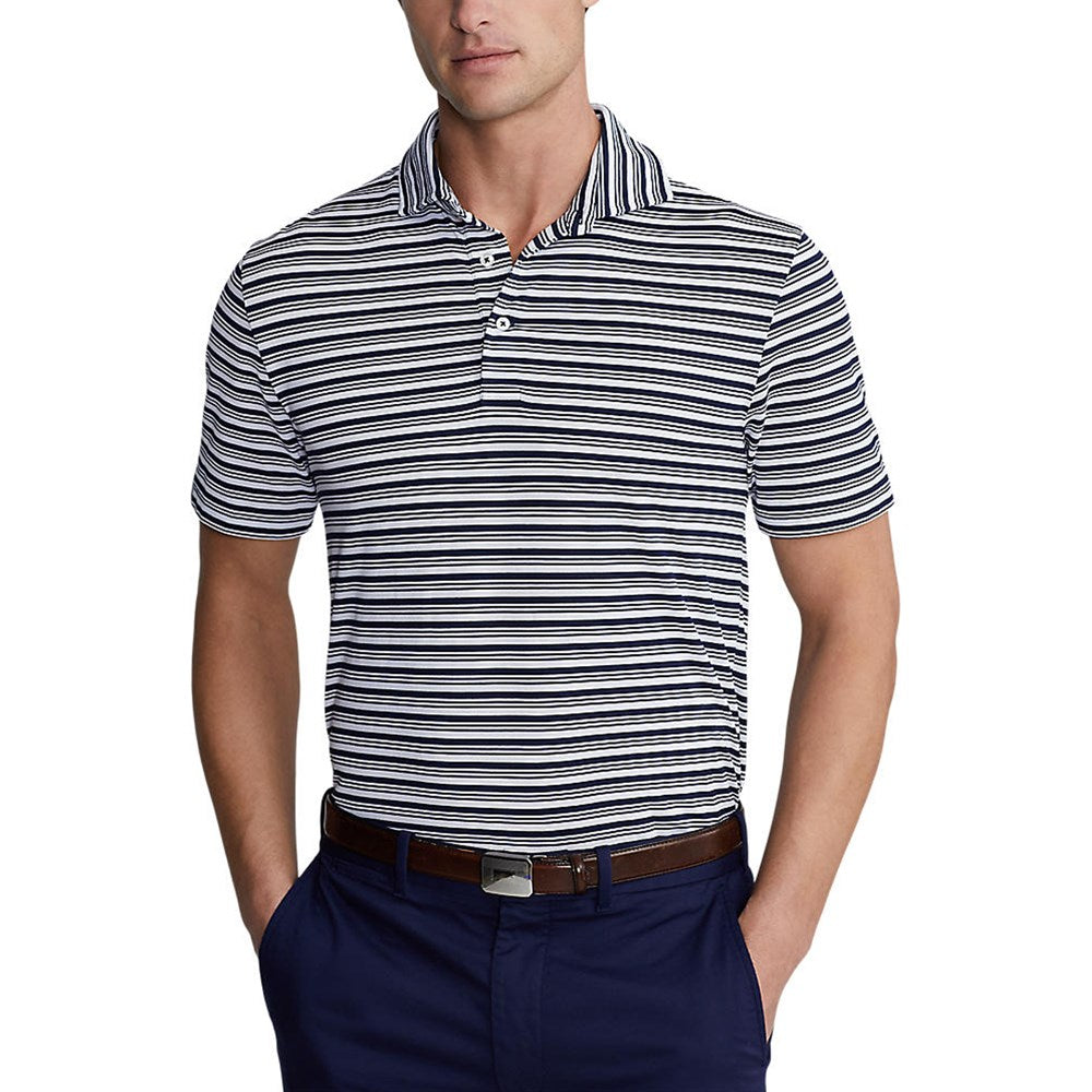 Polo Golf Ralph Lauren Tour Pique Stripe Polo Shirt - Tentera Laut Perancis/Putih