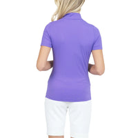 Ibkul Women's Short Sleeve Zip Mock Neck Polo - Plum