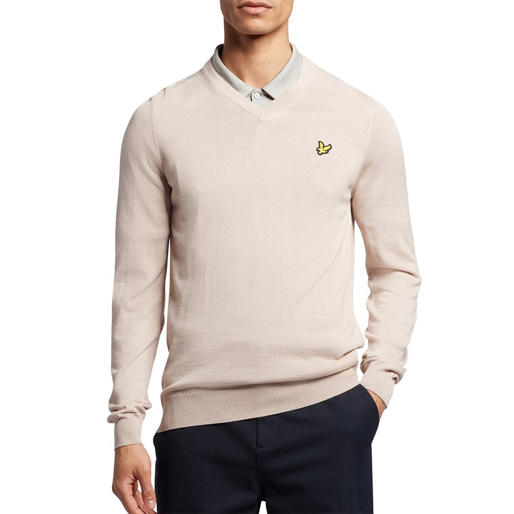 Lyle & Scott Golf Merino Blend V Neck Pullover - Pink Taupe