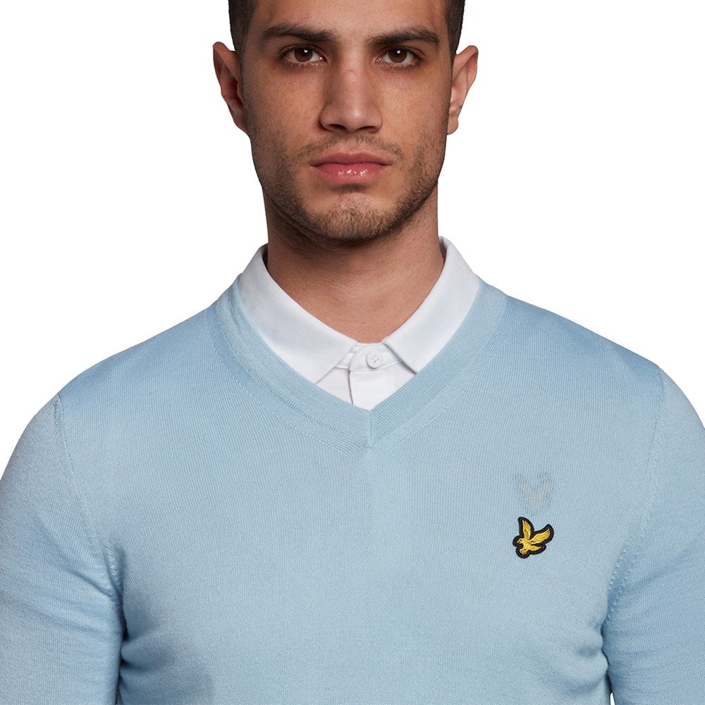 Lyle & Scott Golf Merino Blend V Neck Pullover - Blue Shore