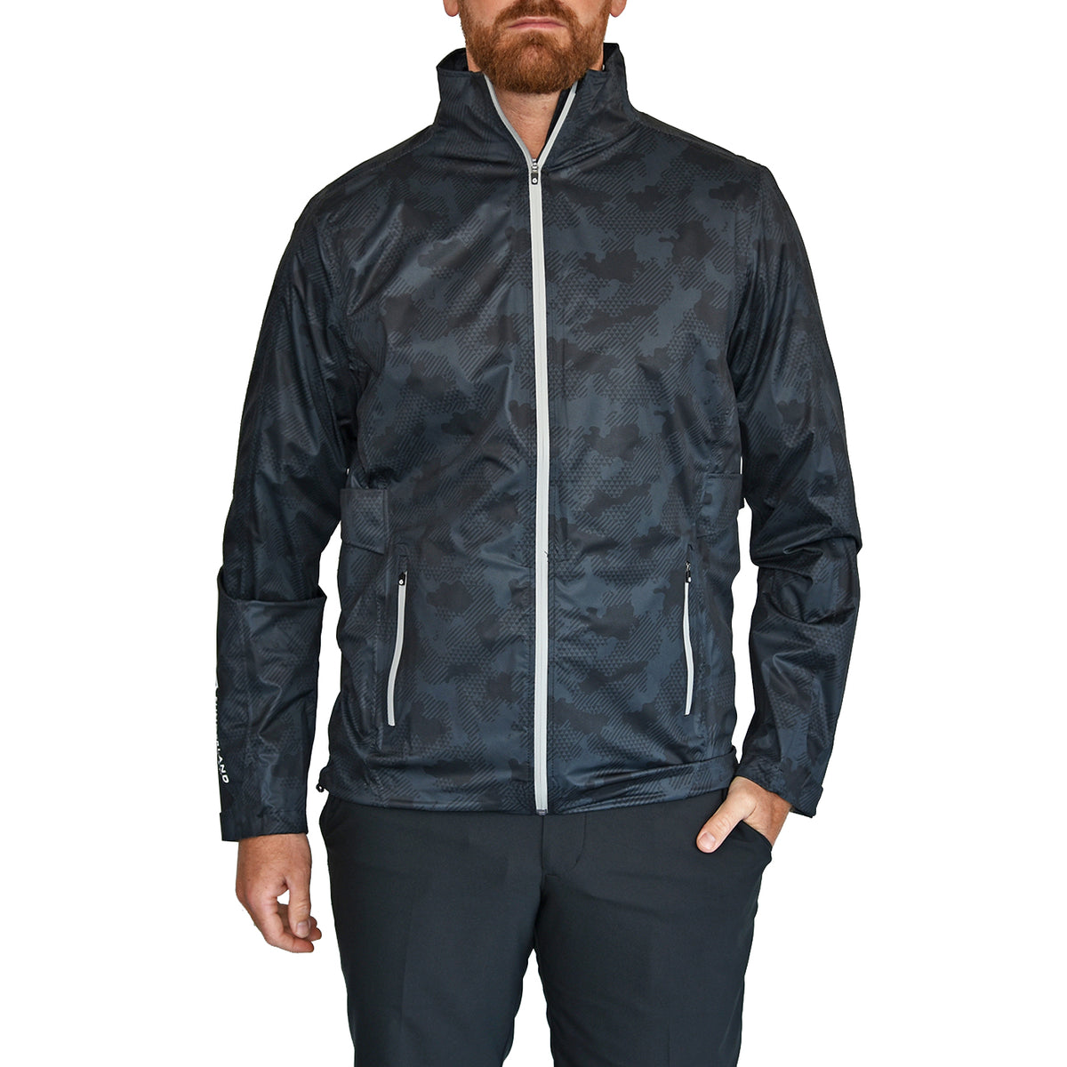 Sunderland Whisperdry Pro-Lite Lightweight Waterproof Golf Jacket - Black Camo/Silver