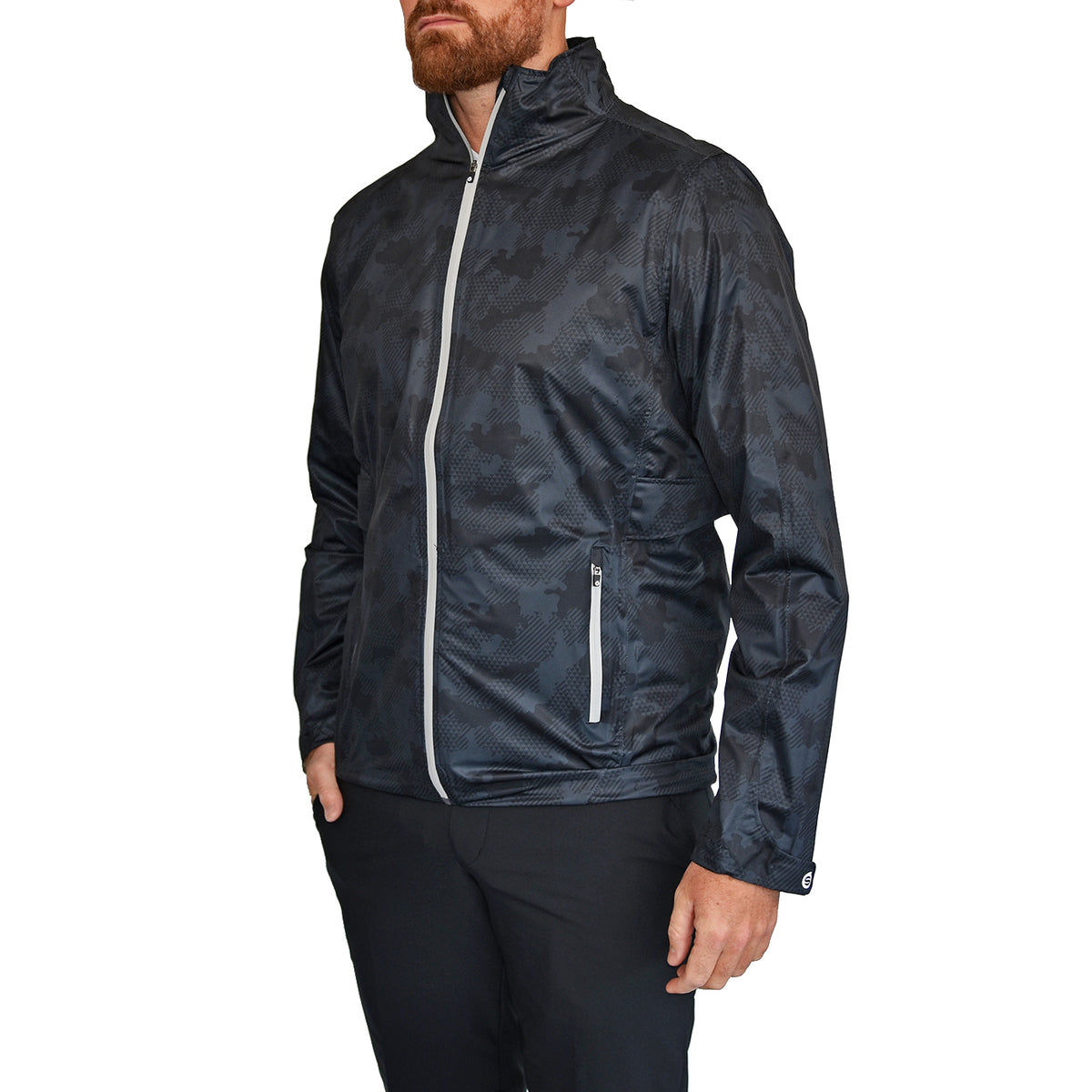 Sunderland Whisperdry Pro-Lite Lightweight Waterproof Golf Jacket - Black Camo/Silver