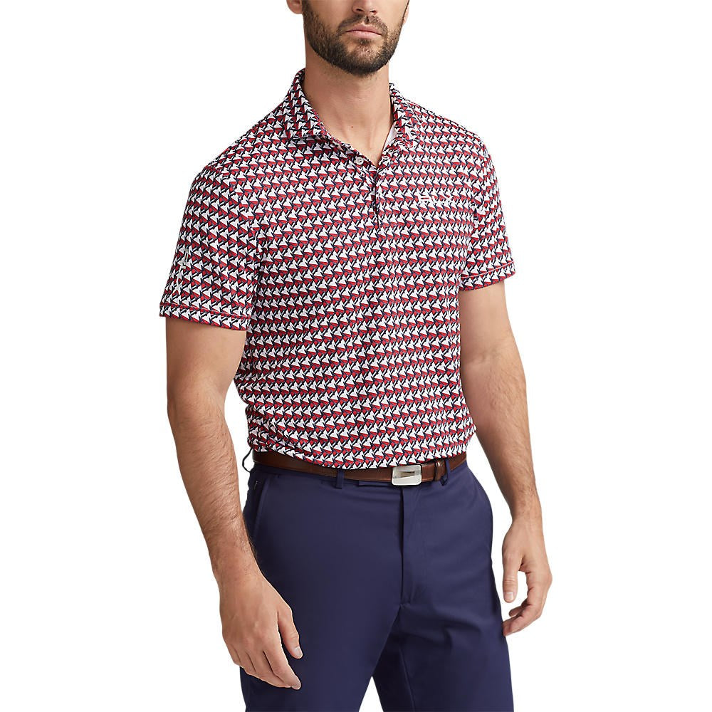 Rlx ralph lauren naka -print lightweight airflow pagganap polo - red geo sail boat